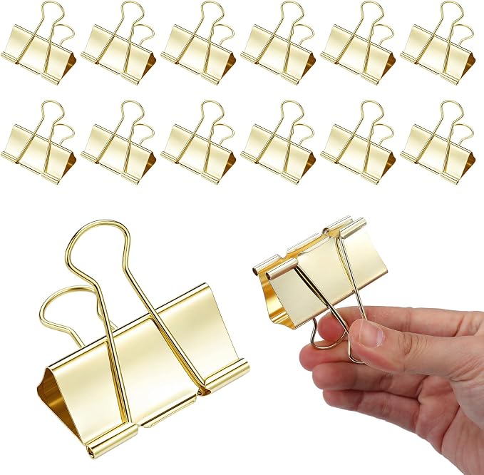 Frienda 12 Pack 2 Inch Extra Large Binder Clips Big Paper Clamps Metallic Large Paper Clips with Grip Reusable Office Organization Supplies for School Office Home (Gold)
