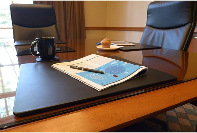 Dacasso Classic Black Leather 17" x 14" Luxury Conference Table Pad - Leather Desk Blotter for Writing - Boardroom Organization & Executive Desk Decor