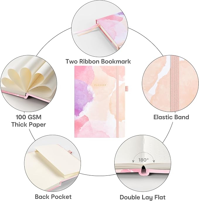 And Per Se Undated Academic Planner, Weekly & Monthly Planner with Goal & Habit Tracker, A5 Hardcover, Blush Watercolor
