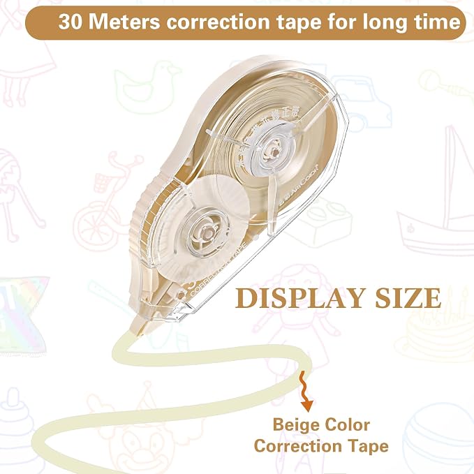 Zonon 2 Pieces Correction Tape Cream Color Beige Corrective Tape Eraser 100 Feet Long for Back to School Office Supplies Crafting, Journal, Note Taking, Case Color May Vary