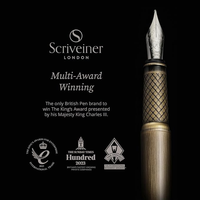Scriveiner Luxury Fountain Pen - Stunning Bronze Luxury Pen, Schmidt Gilded Nib (Medium), Converter, Best Pen Gift Set for Men & Women, Professional, Executive, Office, Nice Pens