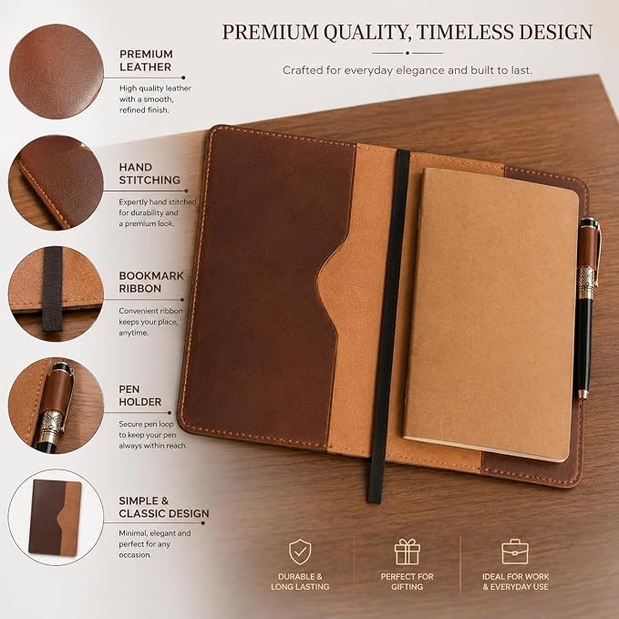 A5 Leather journal cover, Refillable Journal Cover for Large and Medium A5, Leather Handmade Notebook Cover, 9 x 6 Inches Leather Bound Journal (Tan)