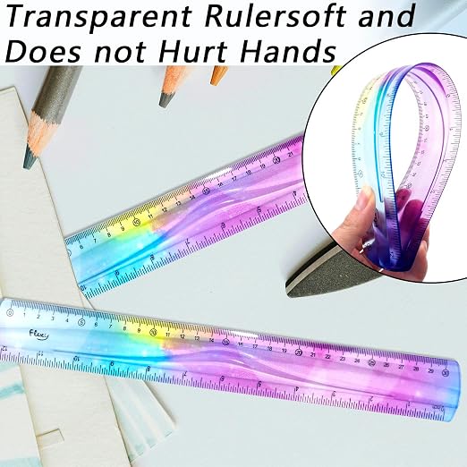 2 PCS 12 Inch Flexible Ruler, Bendable Plastic Ruler, Soft Bendable Gradient Colour Rulers with Centimeters and Inches for Student School Classroom Office Supplies