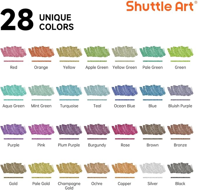 Shuttle Art 28 Metallic Colors Dual Tip Acrylic Paint Markers, Brush Tip and Fine Tip Acrylic Paint Pens for Rock, Ceramic, Wood, Canvas, Plastic, Glass, Stone, Calligraphy, Card, DIY Football Crafts
