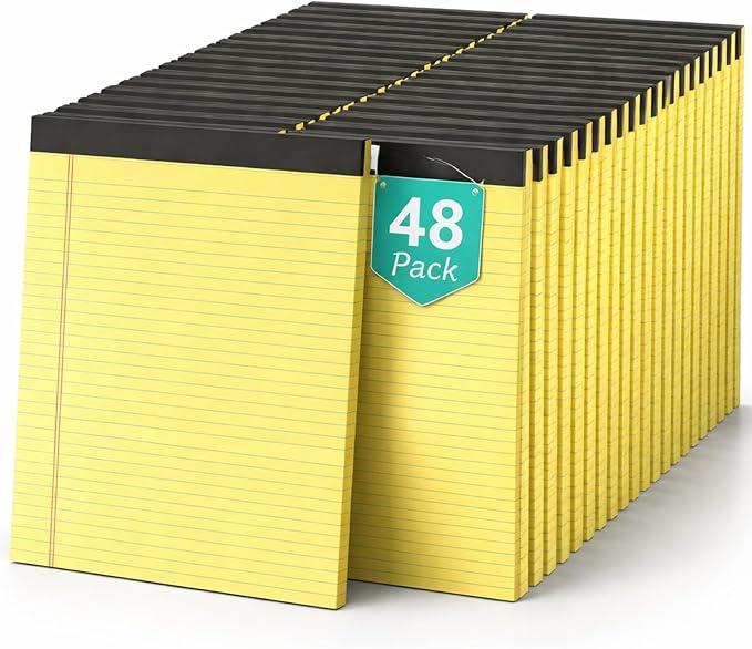 Oleitodh 48 Pack Yellow Legal Pads 8.5 x 11 Wide Ruled Perforated Note Pads | 30 Sheets Per Pad, Thick Paper, Easy Tear Pages, Smooth Writing, Office, School, Home, Meetings, Note Taking