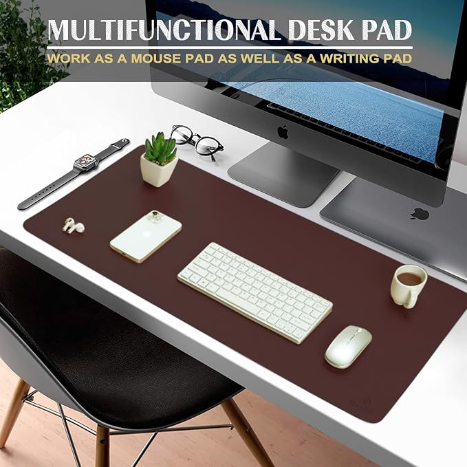 K KNODEL Extra Large Desk Mat, Leather Mouse Pad (47.2"x17", Dark Brown) | Desk Pad, Keyboard Pad, Computer and Laptop Mat, Desktop Protector and Cover, Writing Pad and Blotter for Home Office