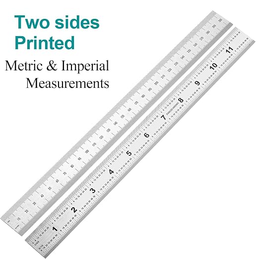 6-Pcs Stainless Steel Ruler Set – 6", 8", 10", 12", 14", 16" Precision Metal Rulers with Inch & Metric Graduations – 1/64", 1/32", mm & 0.5mm Markings – for Workshop, Office, Sewing & DIY