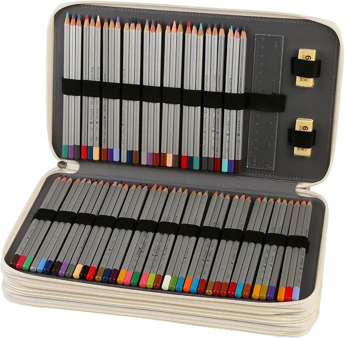 300 Slots Colored Pencil Case Organizer, 4 Layer Bag | Twill Oxford fabric,103 elastic loops,detachable handle,for travel,home storage,drawing tools,creative gifts