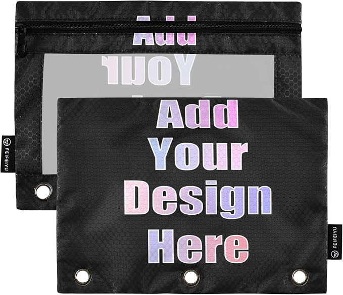 Gredecor Personalized Binder Pencil Pouch 3 Ring Custom Zipper Pencil Pouches Case 2 Pack Customized Add Your Own Picture Text Clear Binder Organizer for School Office