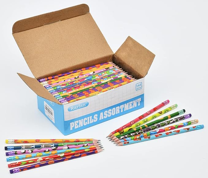 Rarlan Fun Pencils for Kids, #2 HB, Pre-Sharpened, 144 Count Bulk Pack | Classroom Pencils with Erasers for School and Teacher Supplies, Writing, Drawing and Sketching