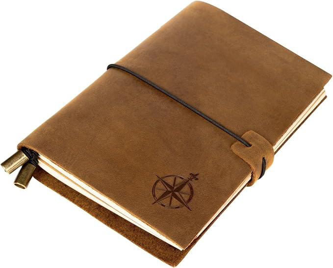 Wanderings A6 Travelers Notebook/Handcrafted Genuine Leather Journal - 11.5 x 15.5 cm - This Small Refillable Travel Journal is Rugged Enough to Capture All Life's Adventures. 100 GSM Blank Inserts