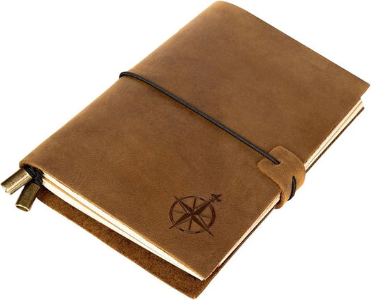 Wanderings A6 Travelers Notebook/Handcrafted Genuine Leather Journal - 11.5 x 15.5 cm - This Small Refillable Travel Journal is Rugged Enough to Capture All Life's Adventures. 100 GSM Blank Inserts