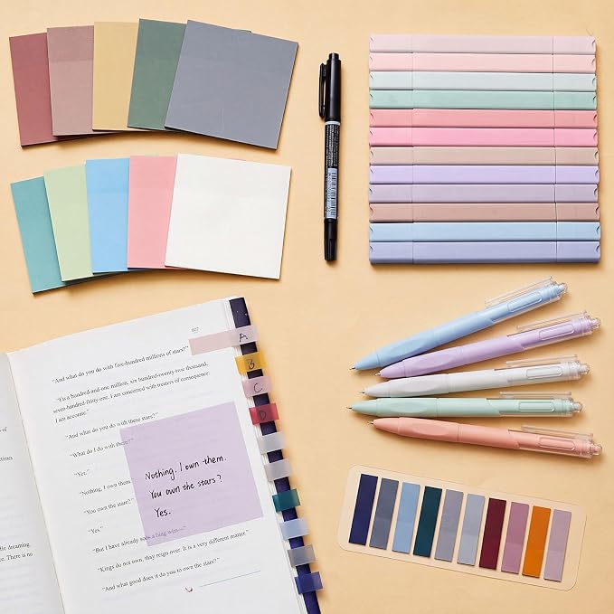 Jutom 38 Pcs Book Annotation Kit for Bible Journaling Study, Aesthetic Highlighters Pens, Index Tabs, Sticky Notes, Markers for Annotating Books Bible Page Tabs Supplies(Earth Tones,Square)