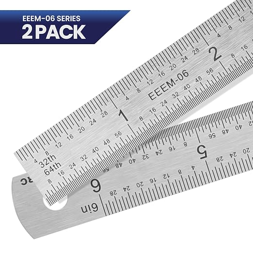 Pacific Arc Stainless Steel Ruler Inch and Metric, with 32nd and 64th Graduations, 6 Inches