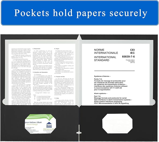 Zzrywuty File folders with Pockets,Black Two folders for documents,100 Pack Paper Folders with Card Slot,Letter Size,School Students,Business,Home and Office Workers