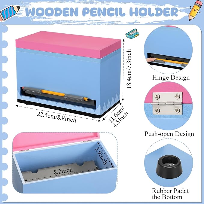 Yalikop 1 Pc Wooden Pencil Dispenser for Classroom Pastel Wood Pencils Holder for up to 200 Pencils Reusable Straw Dispenser for Home Office Teachers Supplies Storage (Pencil,Light Blue)