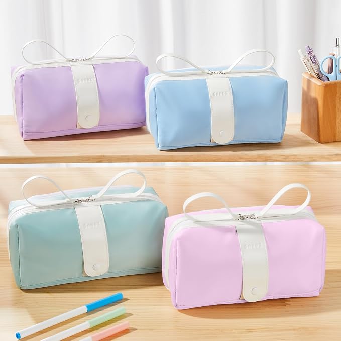 Sooez Big Capacity Pencil Case, Extra Large Pencil Pouch with Zipper Pocket | Wide Opening Pencil Bag, Portable Stationery Pouch, Cute School Office Supplies for Teens Girls Adults, Sky Blue