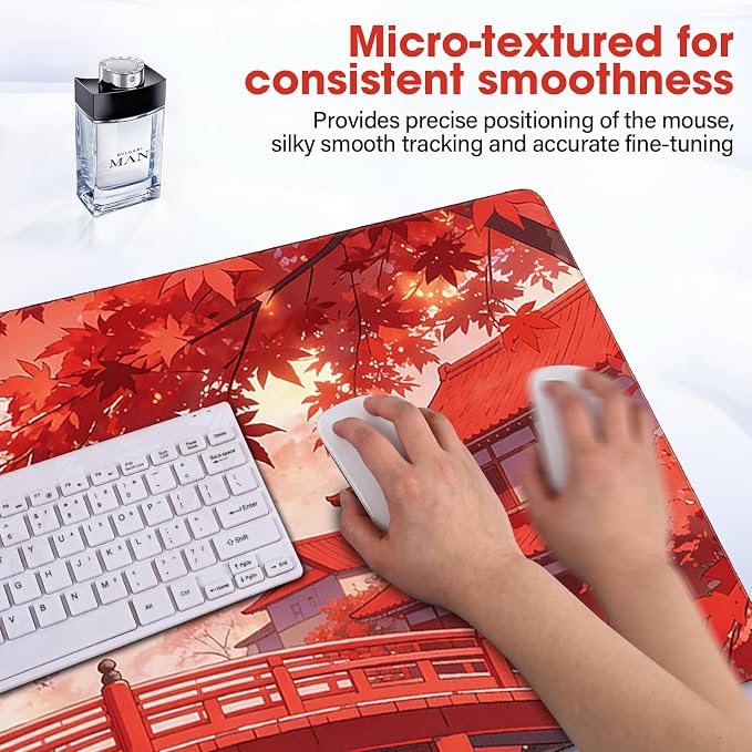 Large Mouse Pad 31.5x15.7 Inch - Starter Desk Mat for Office and Gaming, Non Slip Rubber Bottom, Stitched Edges, Easy Clean, Maple Leaf