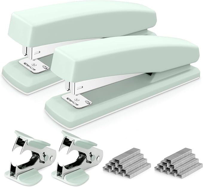 Deli Stapler, Desktop Stapler, 2 Pack, Office Staplers, 25 Sheet Capacity, Includes 2000 Staples and 2 Staple Removers, 2 Pack, Green