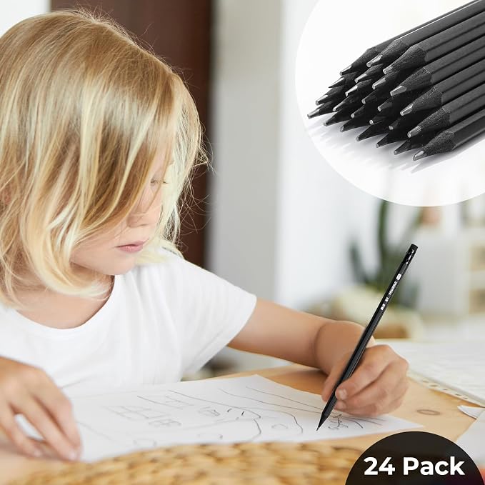 M&G Wood-Cased HB Pencils, 24 Pack Pre-Sharpened Pencils with Top Erasers, Bulk Black Pencils for School Teacher Supplies, Writing, Drawing and Sketching