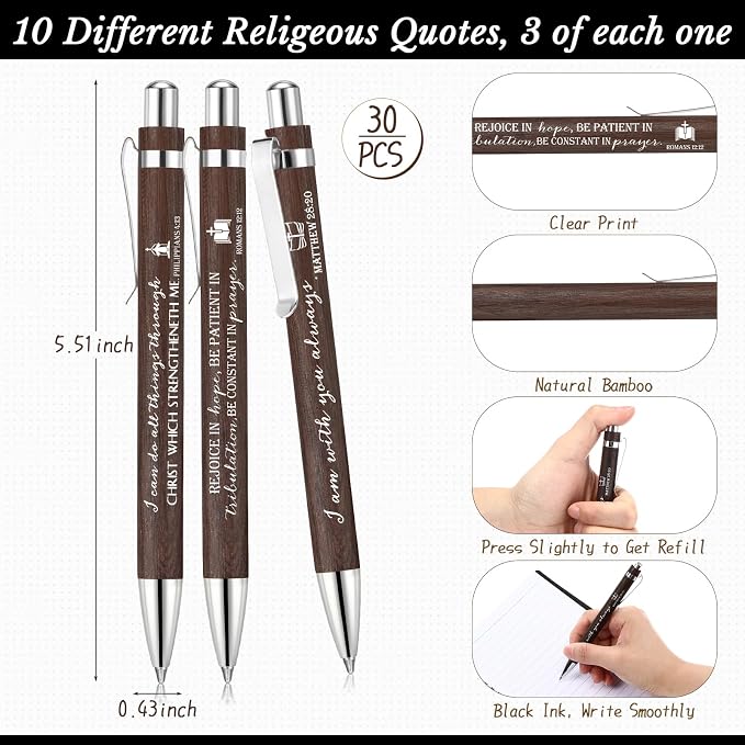Kosiz 60 Pcs/ 30 Set Christian Gift Bulk A5 Spiral Notebook 5.5"x8.3" Christian Prayer Journal Bible Ballpoint Pen Religious Gift for Women Sunday School Church Member Back to School Gifts (Black)