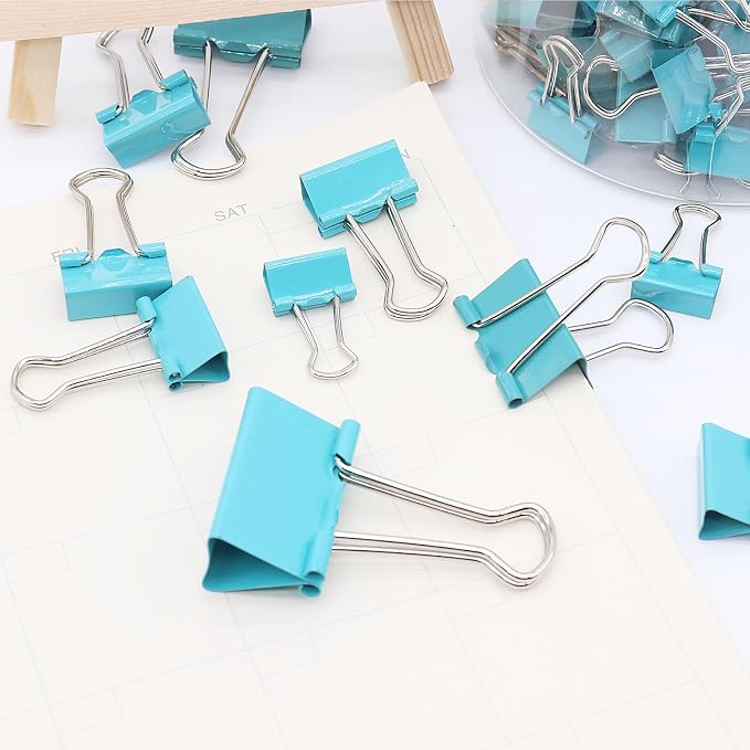 Binder Clip Paper Clamps, Assorted Sizes (Mini, Small, Medium, Large), 100 Pcs Clips for Office School Supplies(Green)