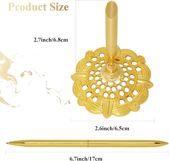 2 Pcs Hollow Round Pen Holder Metal Pen Stand Holder Set Signing Pen Set Signing Desk Ballpoint Pens for Guest Book Wedding Birthday Party Graduation Teacher Office Business (Gold Silver)