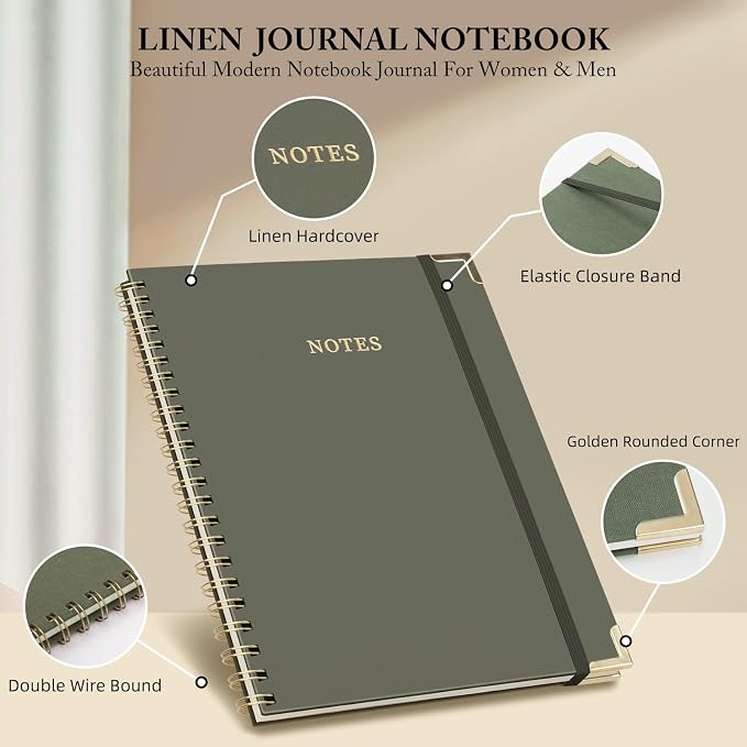 A4 Large Spiral Notebook Journal, (8.5×11'' )100 Pages 50 Sheets Linen Hardcover College Ruled Journaling For Work & Note Taking Thick Spiral Journal For Writing Daily Journal For Women & Men- Green
