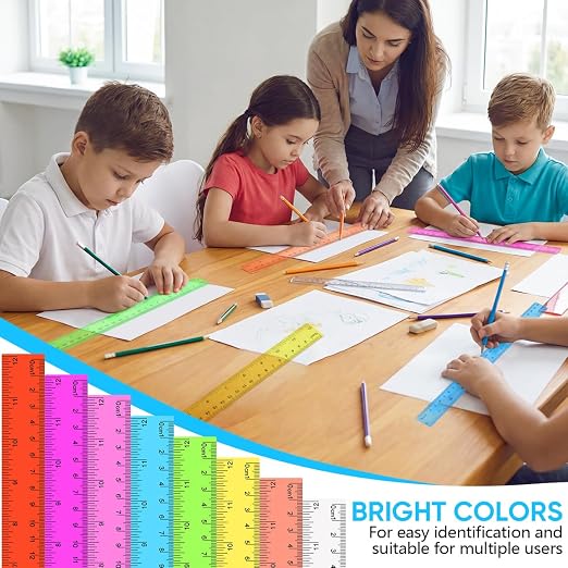 SenseYo 32 Pcs Clear Plastic Rulers 12 Inch Color Transparent Ruler with Centimeters and Inches for Kids Classroom Office Supplies