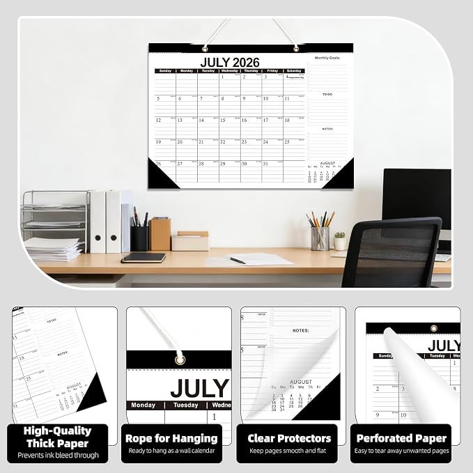 ZTX Desk Calendar 2026-2027 Wall Calendar from July 2026 to December 2027,18 Months 17"×12" Thick Paper with Plastic Cover for Teacher School Home Office