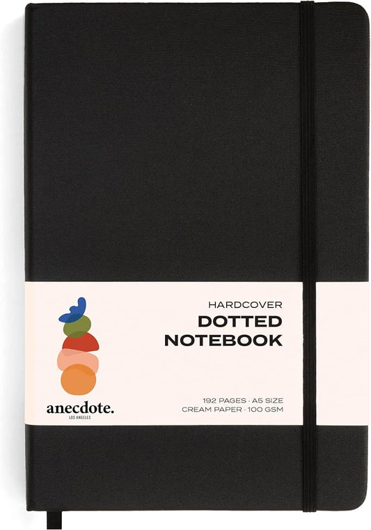 ANECDOTE. Dotted Journal Notebook, 192 Pages, A5 size: 8.3" x 5.4", Thick 100 GSM Paper, Dotted, Hardcover. Journal for Women and Men, Perfect Notebook for School, Work and Travel (Black)