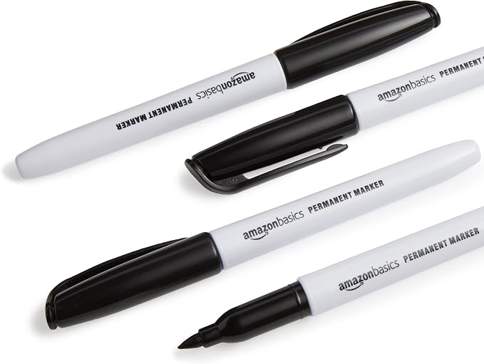 Amazon Basics Fine Tip Permanent Markers for Writing, Drawing, Quick Drying, Office, School, and Home Use, Black, 24 Pack