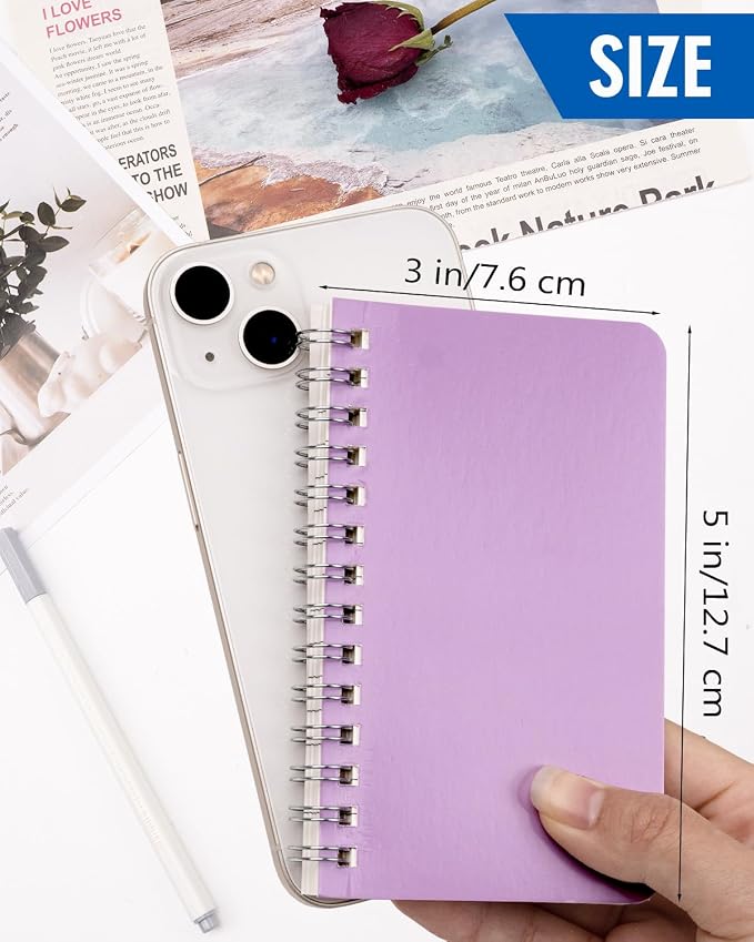 Dynta Small Notebooks 3x5 Bulk, Mini Spiral Notebooks 40 Packs, Pocket Notebooks Notepads Memo Pads 10 Assorted Colors for School Home Office College Work Travel (60 Sheets/120 Pages)