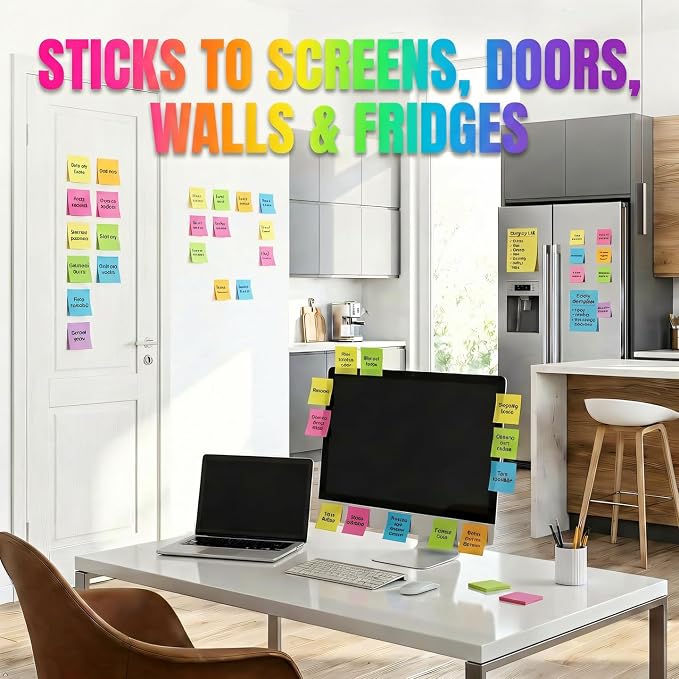(16 Pack) Sticky Notes 3x3, Self-Stick Pads Bright Colors Sticky Note, Recyclable, Easy to Stick for Home, Office, Notebook