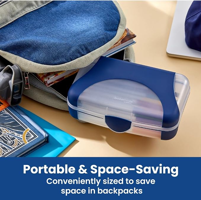 LockerMate by Bostitch Hard Pencil Case, Durable Plastic Pencil Box, Kid-Friendly Design, Navy & Clear