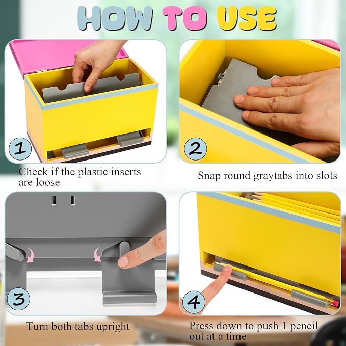 Yalikop 1 Pc Wooden Pencil Dispenser for Classroom Pastel Wood Pencils Holder for up to 200 Pencils Reusable Straw Dispenser for Home Office Teachers Supplies Storage (Pencil,Pink,Yellow)