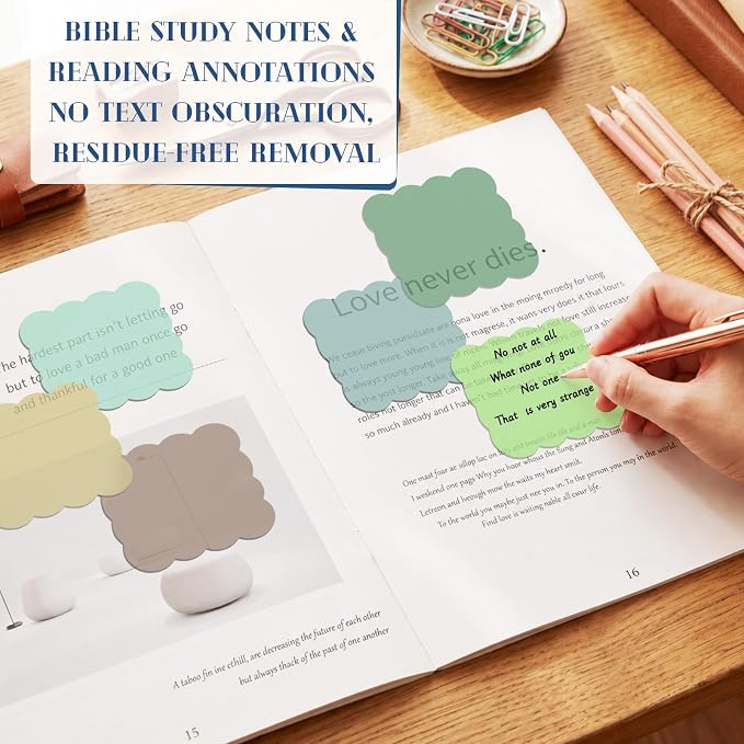 Eaasty 400 Sheets Transparent Scalloped Sticky Notes 2.8x2.8 Clear Sticky Notes 8 Pads Cute Wavy Translucent Pads Waterproof See Through Note for Bible Study Annotation School Office(Soft Morandi)