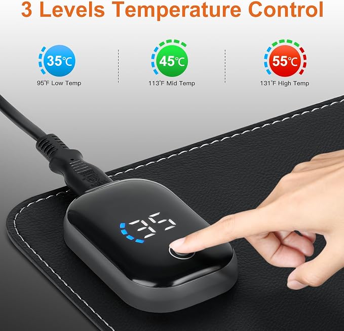 Heated Mouse Pad, Warm Desk Pad,Heated Large Desk Mat with 3 Levels Heating,Gaming Mouse Pad Foot Warmer Pad for Home Office(Upgrade Version,Black,31.5" x 13")