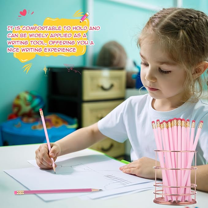 24 Pcs Round Pencils with Eraser 2 HB Cute Pencils Bulk for School Graphite Wood Color Unsharpened Pencil for Drawing Sketching Wedding School Teacher Supplies Student Reward(Pink)