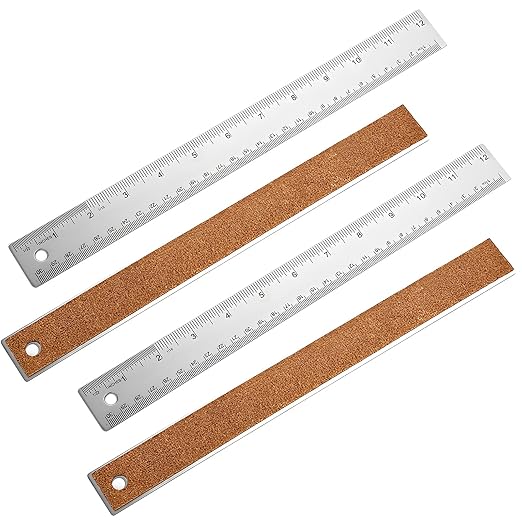 4PCS 12" Metal Ruler, Imperial & Metric, Stainless Steel with Cork Backing | Non-Slip, for School, Office, Engineering, Drafting Tools