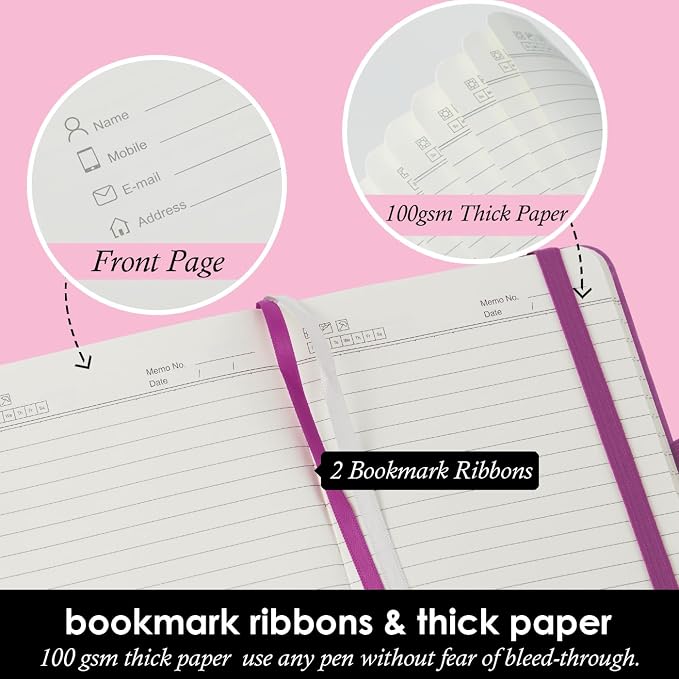 NIRMIRO (3 Pack) Pocket Journal Notebook, Small Mini Notepad with Pens for Work, hardcover A6 Notebook 3.7" x 5.7" College Ruled with 100Gsm Premium Lined Paper, Pearlescent Purple