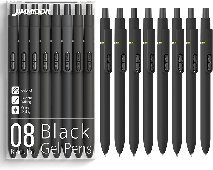0.7mm Gel Pens Black Ink, 8 Pack Retractable Pens with Fidget Clip | Medium Point Smooth Writing, Quick-Drying, No Smudges, Stress Relief, Journaling, Note Taking, School, Office, Student/Adults