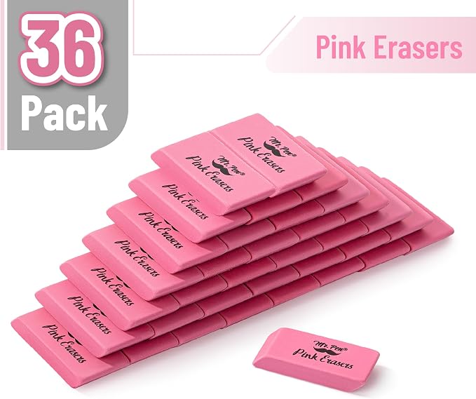 Mr. Pen- Pink Pencil Eraser Bulk, 36 Pack | Large Latex Free Block Erasers for School, Office, Art Sketching, Homework, Exams, Clean Smudge-Free Correction