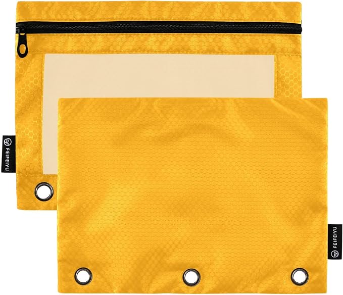 Gredecor Binder Pencil Pouch 3 Ring Orange Zipper Pencil Pouches Case 2 Pack Clear Binder Organizer for School Office