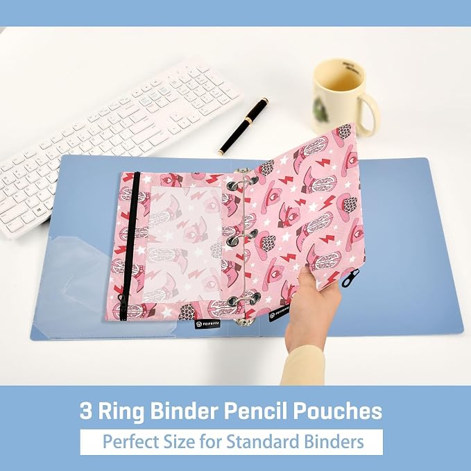 Emelivor Hat Boots Pink Pencil Pouch for 3 Ring Binder 2 Pack Binder Pencil Pouches Zippered Clear Pencil Case Cosmetic Bag for Office Work College Home Supplies