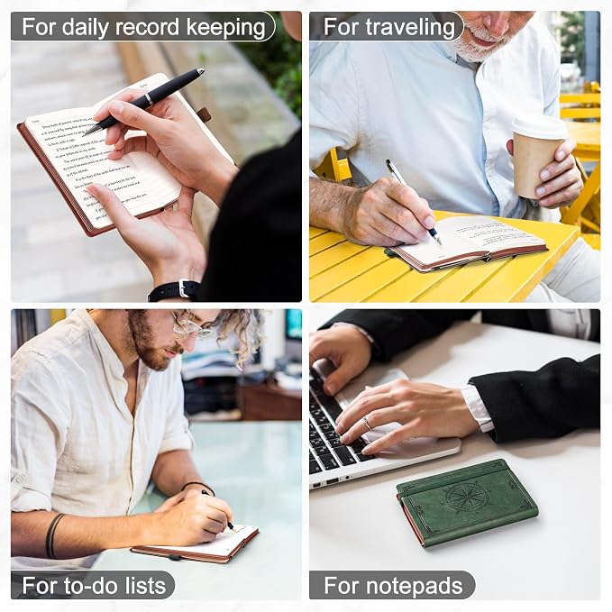 AHGXG Small Blank Pocket Notebook, 256 Numbered Pages, B6 (4.1'' X 5.7'') | Mini Journal, Vintage Soft Leather Hardcover, 80gsm Paper, for Men Women Work Office School (Dark green)