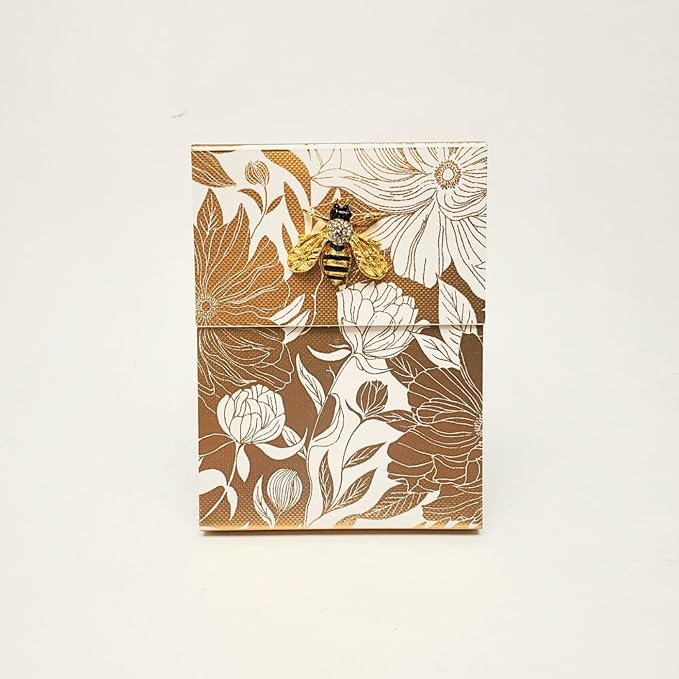Punch Studio Flip-Top Notepad For Daily Notes or Notes on-the-go, with Magnetic Closure, Brooch Embellishment, Gold-Foil Accents & 75 Illustrated Sheets, 5" x 3.75" - White Dahlias (50440)