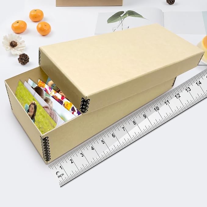 Lineco Archival Photo Card Box, Museum-Quality Storage, 4x6x12 Inch, Tan | Acid-Free with Removable Lid, Metal-Edge Corner, Bulk Storage and Preservation for Negatives, Prints, Films, Photos, Snapshot