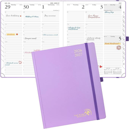 POPRUN 2026-2027 Academic Planner, Large Size 8.5" x 10.5", Weekly and Monthly Calendar, July 2026 to June 2027, Hardcover Appointment Book with Vertical Layout, Hourly Time Slots, Monthly Tabs - Violet