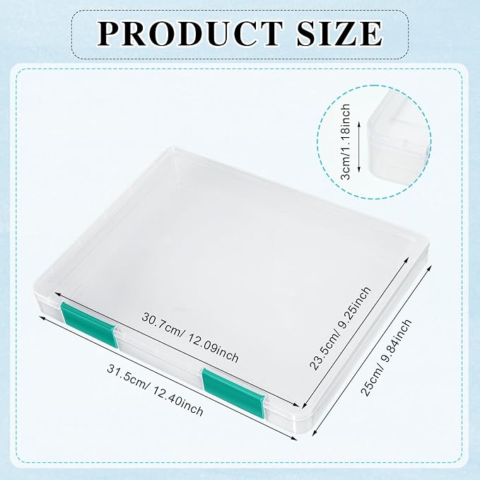 PerKoop 6 Pcs Clear Paper Storage Box,12.4 x 9.84 x 1.18 Inches,Dark Green | A4 Plastic File Box Document Paper Organizer Storage Board Game Project Cases Containers with Buckle for Craft, Magazine